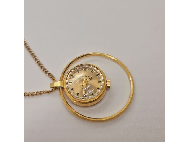Russisch goldplated mechanisch pendant horloge - afbeelding 2 van  7