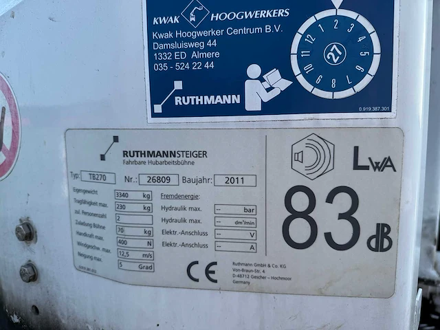 Ruthmann - 2011 - tb270 - autohoogwerker telescoop 27m - afbeelding 10 van  22