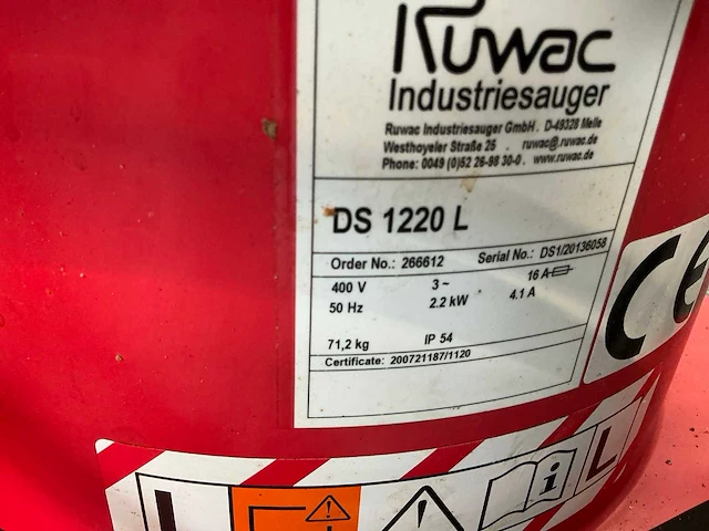 Ruwac ds 1220 l industriële stofzuiger - afbeelding 2 van  10