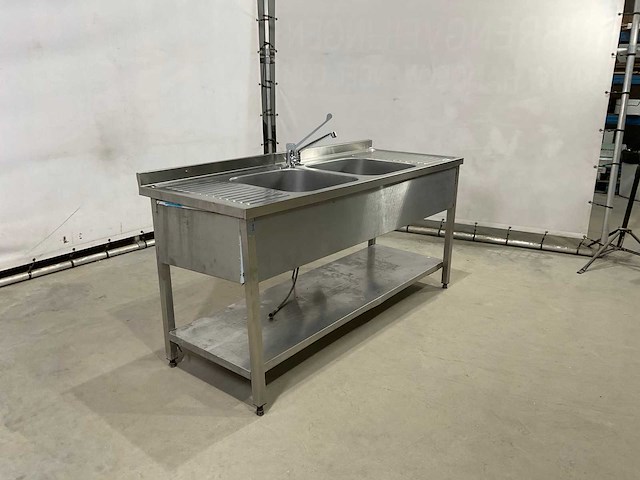 Rvs dubbele spoelbak met kraan - afbeelding 2 van  8