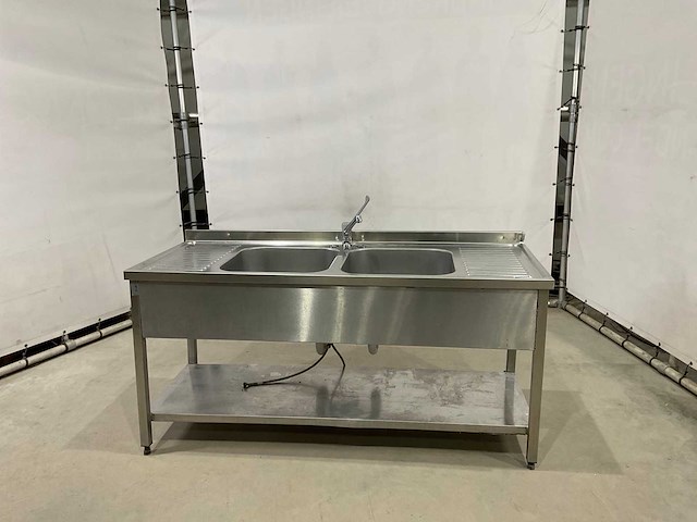 Rvs dubbele spoelbak met kraan - afbeelding 3 van  8