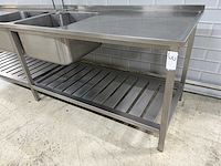 Rvs dubbele spoeltafel met douchekraan en onderschap - afbeelding 3 van  9