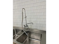 Rvs dubbele spoeltafel met douchekraan en onderschap - afbeelding 8 van  9