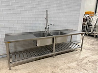 Rvs dubbele spoeltafel met douchekraan en onderschap - afbeelding 9 van  9