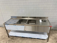 Rvs dubbele spoeltafel met onderschap - afbeelding 1 van  7