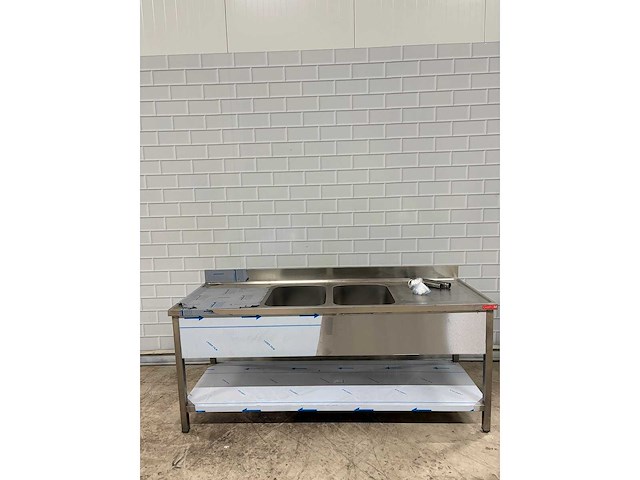 Rvs dubbele spoeltafel met onderschap - afbeelding 2 van  7