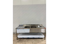 Rvs dubbele spoeltafel met onderschap - afbeelding 2 van  7