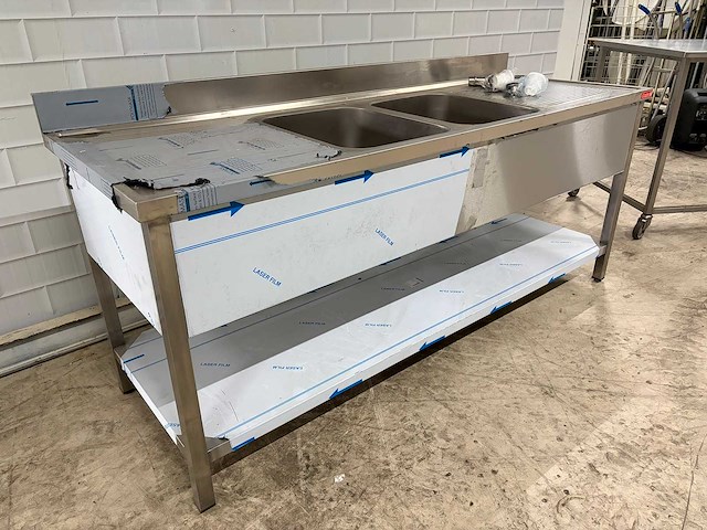 Rvs dubbele spoeltafel met onderschap - afbeelding 5 van  7