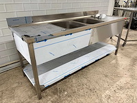 Rvs dubbele spoeltafel met onderschap - afbeelding 5 van  7