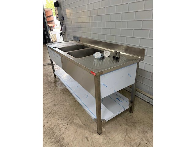 Rvs dubbele spoeltafel met onderschap - afbeelding 7 van  7
