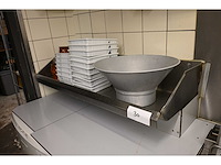 Rvs frituur uitgifte bak met aluminium lekbak en porseleinen frietschalen - afbeelding 2 van  6