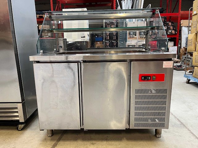 Rvs gekoelde saladette/koelwerkbank met glazen opbouw 2-deurs - afbeelding 1 van  9