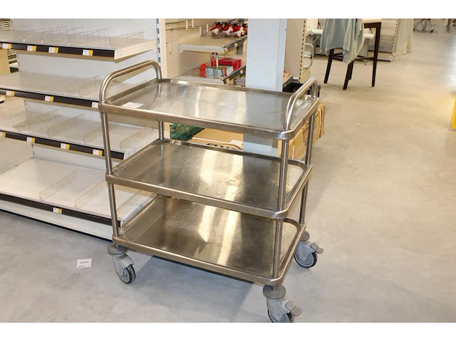 Rvs serveerwagen 80 x 50 cm. hoogte 87 cm - afbeelding 1 van  2