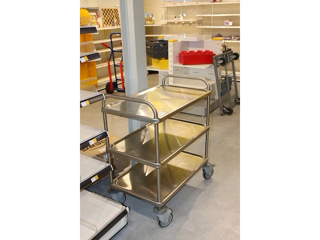 Rvs serveerwagen 80 x 50 cm. hoogte 87 cm - afbeelding 2 van  2