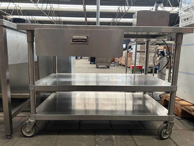 Rvs serveerwagen / horeca trolley met lade - afbeelding 1 van  4
