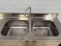 Rvs spoelwerktafel met dubbele spoelbak 2 x schuifdeur en onderschap en 1 mengkraan - afbeelding 8 van  8