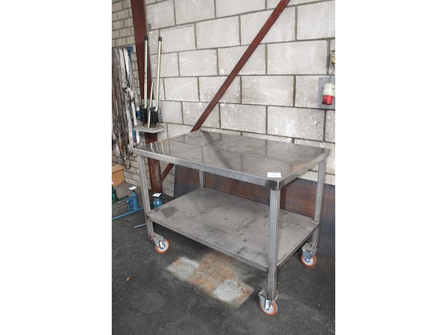 Rvs transportwagen met onderplateau. afmeting 123 x 73 x 95 cm. - afbeelding 2 van  2