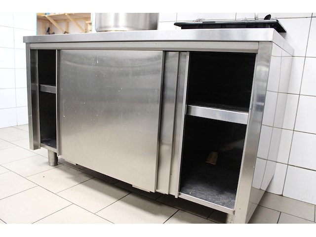 Rvs werkbank met twee schuifdeuren, afm. 140 x 70 x 84 cm. - afbeelding 2 van  2
