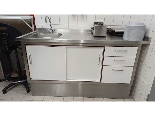 Rvs werkbank/spoeltafel - trespa - 160 cm - afbeelding 1 van  2