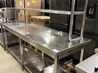 Rvs werktafel 220x70x89 cm met etagère 2-laags - afbeelding 1 van  5