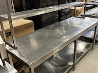 Rvs werktafel 220x70x89 cm met etagère 2-laags - afbeelding 2 van  5