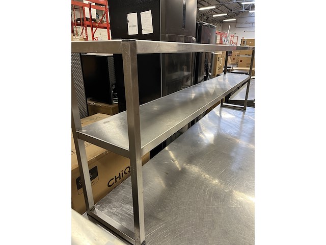 Rvs werktafel 220x70x89 cm met etagère 2-laags - afbeelding 3 van  5