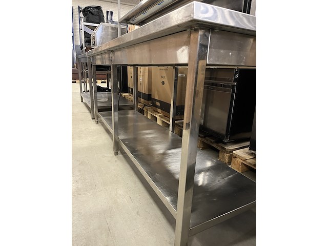 Rvs werktafel 220x70x89 cm met etagère 2-laags - afbeelding 5 van  5