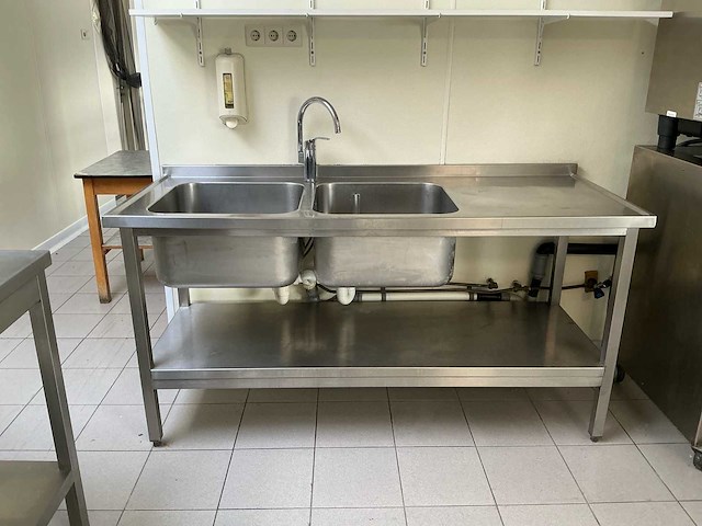 Rvs werktafel en rvs dubbele spoelbak – horeca-uitvoering - afbeelding 7 van  7