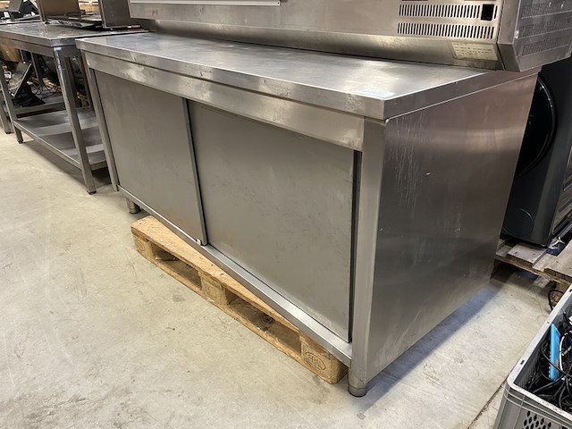 Rvs werktafel met schuifdeuren 180x67x90 cm - afbeelding 1 van  3