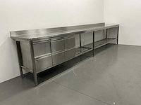 Rvs werktafel met spatrand en lades (450 cm) - afbeelding 2 van  7