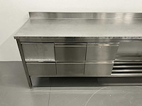 Rvs werktafel met spatrand en lades (450 cm) - afbeelding 3 van  7