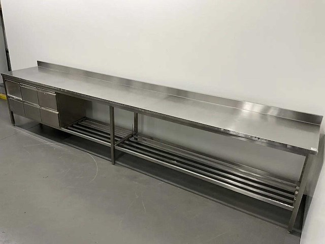 Rvs werktafel met spatrand en lades (450 cm) - afbeelding 7 van  7