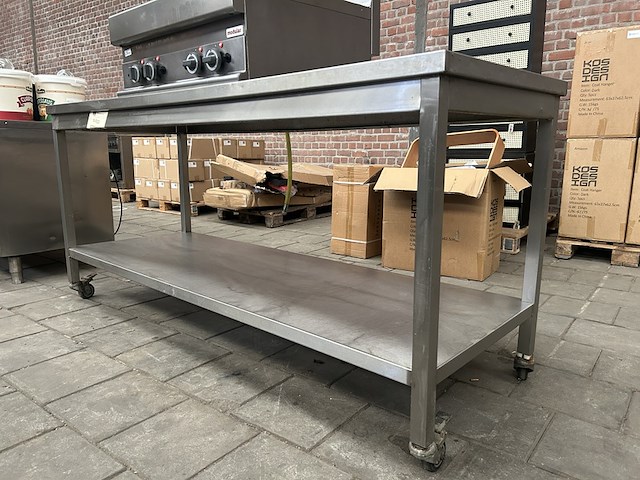Rvs werktafel verrijdbaar 200x70x92 - afbeelding 1 van  3