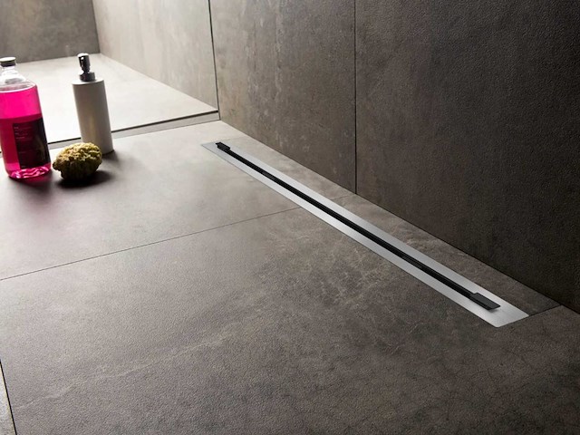 Rvs/zwart flat douchegoot 80 cm - afbeelding 1 van  1