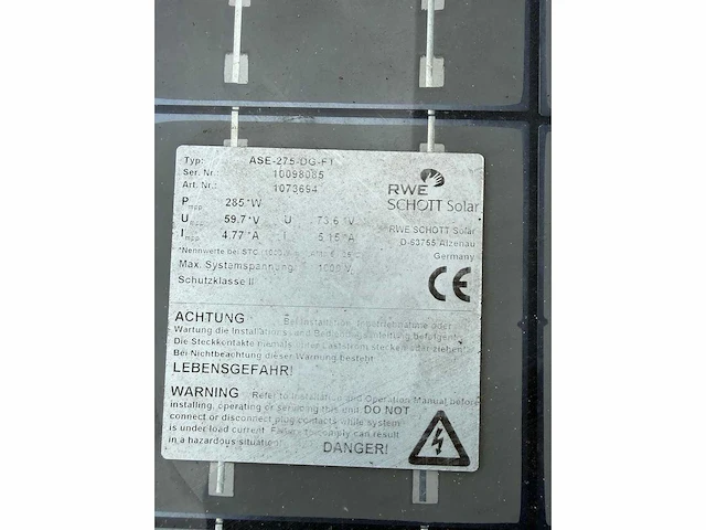 Rwe schott solar - set van 15 gebruikte zonnepanelen (275 wp) - afbeelding 2 van  2