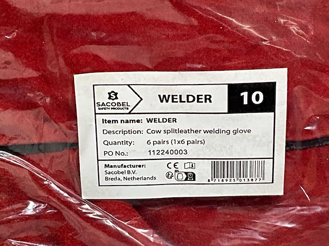 Sacobel welder lashandschoen maat 10 (6x) - afbeelding 6 van  6