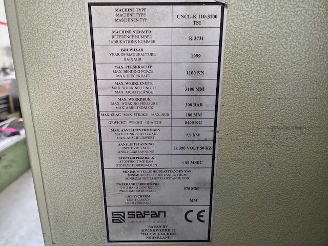 Safan - 1999 - cncl k 110 3100 ts1 - cnc-kantbank - afbeelding 8 van  10