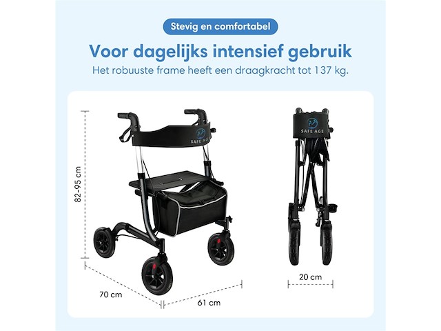 Safe age rollator lichtgewicht en opvouwbaar zitfunctie - afbeelding 4 van  7