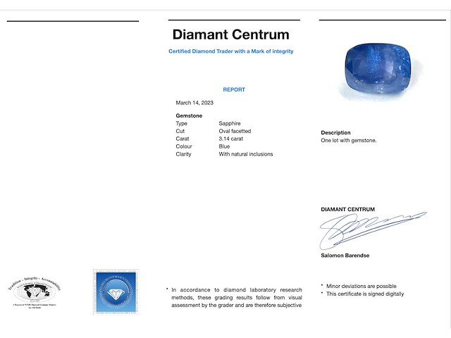 Saffier - 3.14 carat echte natuurlijke saffier (gecertificeerd) - afbeelding 3 van  3