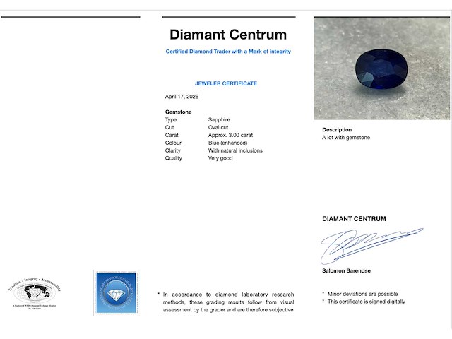 Saffier - ca. 3.00 carat echte saffier - afbeelding 3 van  4