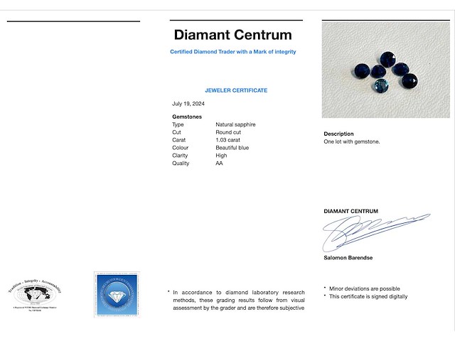 Saffier - mooie rond geslepen natuurlijke saffieren van hoge kwaliteit 1.03 carat - afbeelding 3 van  3