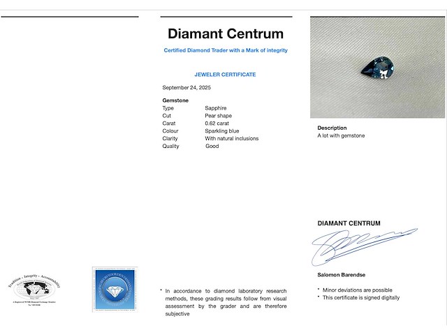 Saffier 0.62 ct - afbeelding 3 van  3