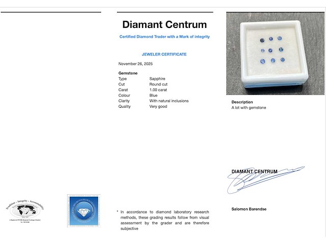 Saffier 1.00 carat ronde natuurlijke saffieren hoge kwaliteit - afbeelding 2 van  3