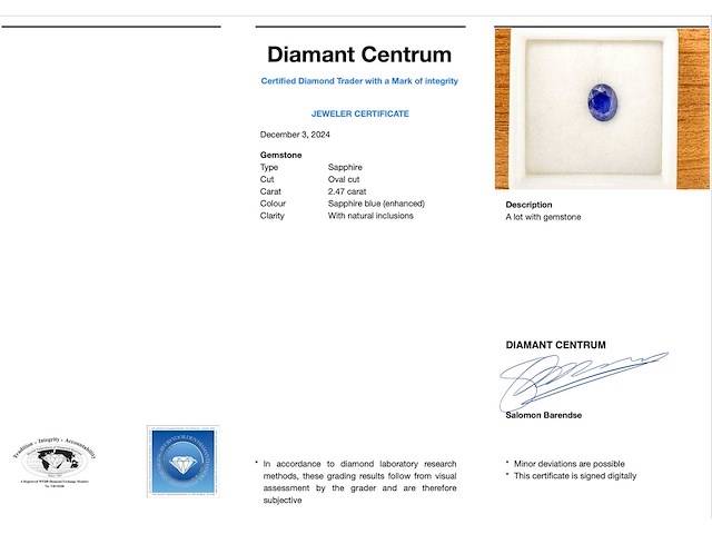 Saffier 2.47 carat natuurlijke saffier - afbeelding 3 van  3