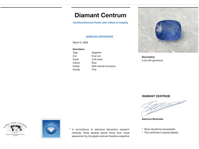 Saffier 3.40 carat natuurlijke saffier - afbeelding 3 van  5