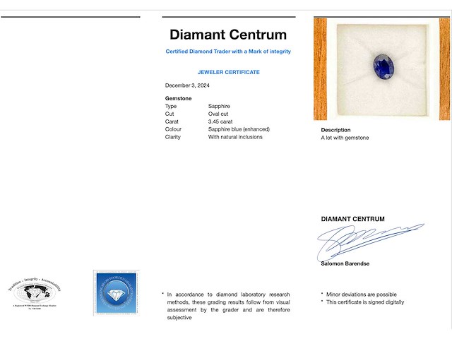 Saffier 3.45 ct - afbeelding 4 van  4