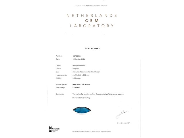 Saffier natuurlijke marquise geslepen saffier hoge kwaliteit nel certificaat 3.38 carat - afbeelding 4 van  5