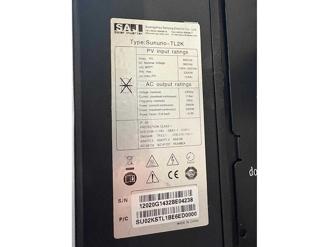 Saj - sununo-tl2k - gebruikte omvormer t.b.v. zonnepanelen (20x) - afbeelding 2 van  2