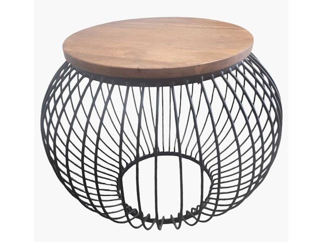 Salontafel mango hout met draadstaal, doorsnee 60 cm - afbeelding 1 van  3