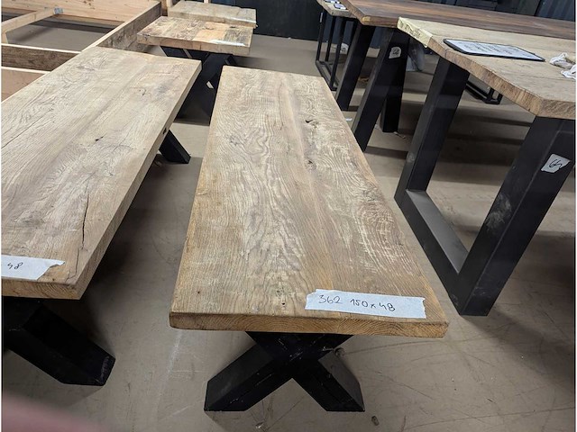 Salontafel rustiek eiken 150 x 50 x 45cm. metaal x onderstel - afbeelding 3 van  3
